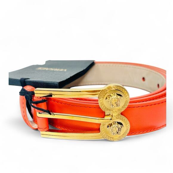 NIB Versace Belt Size Small 105cm 42” Medusa Orange Leather $500 main image 4